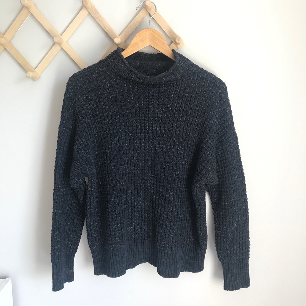 Black knit mock neck long sleeve sweater